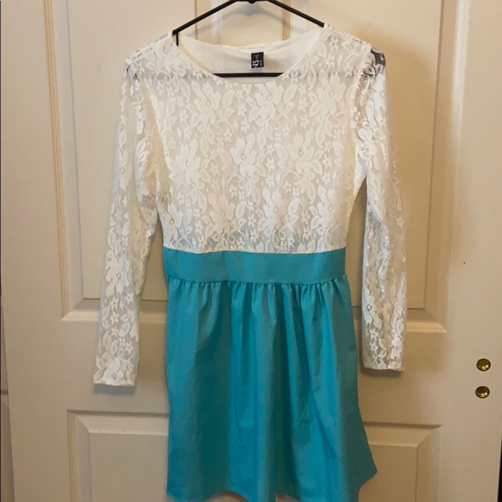Yoins turquoise and white dress